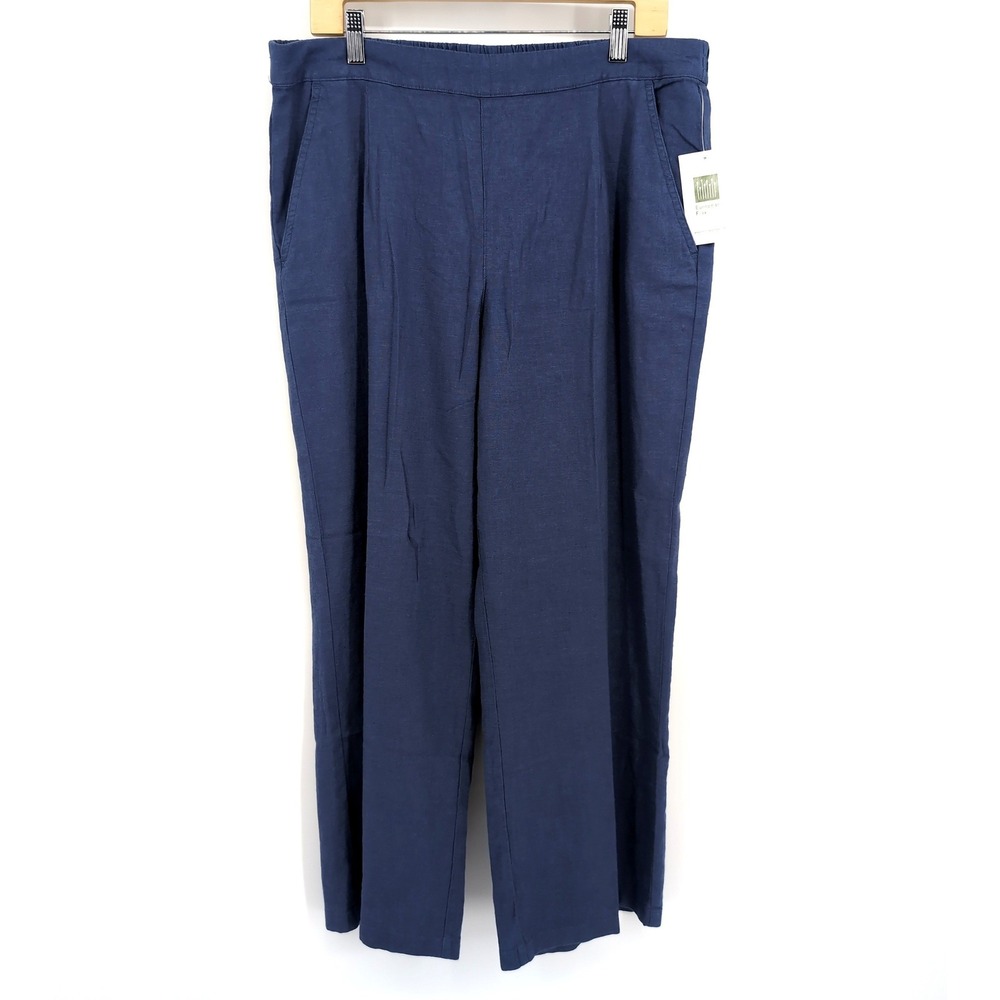 Coldwater Creek Pants Blue Linen Viscose Wide Leg Petite Women's 16P